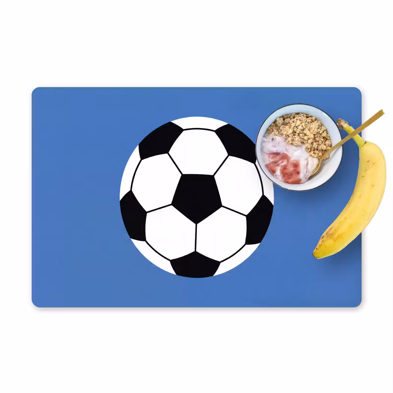 Placemat - 6 stuks - Voetbal - Zwart-wit - Sport - Illustratie - Blauw — 1