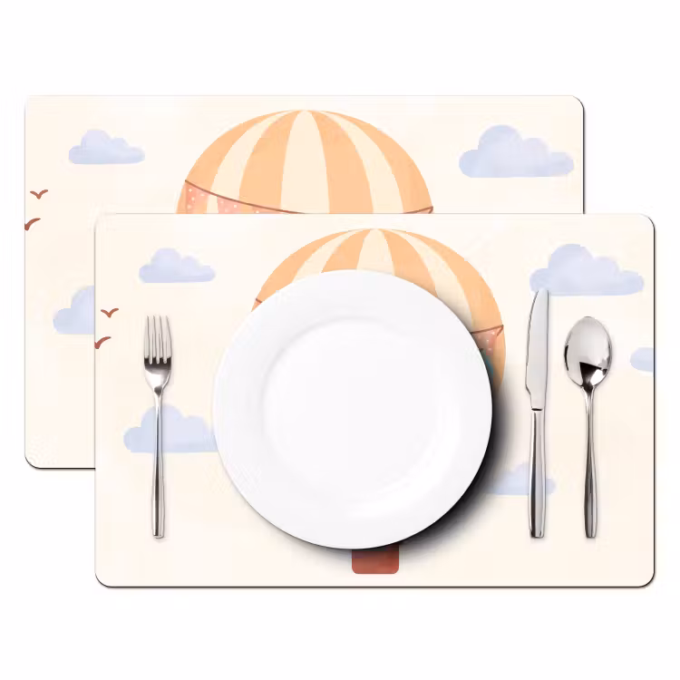 Placemat - 6 stuks - Luchtballon - Wolken - Illustratie - Zacht - Kinderkamer — 2