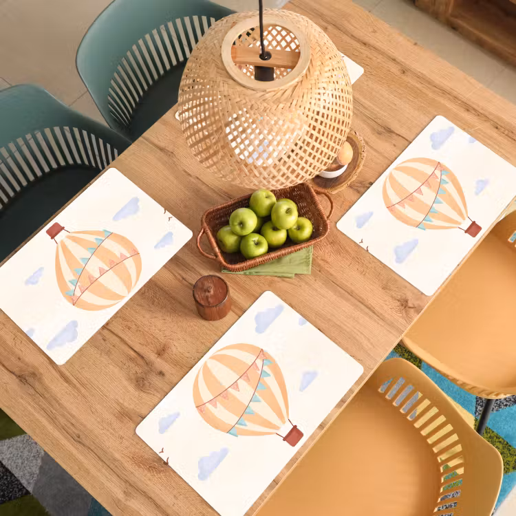 Placemat - 6 stuks - Luchtballon - Wolken - Illustratie - Zacht - Kinderkamer — 6