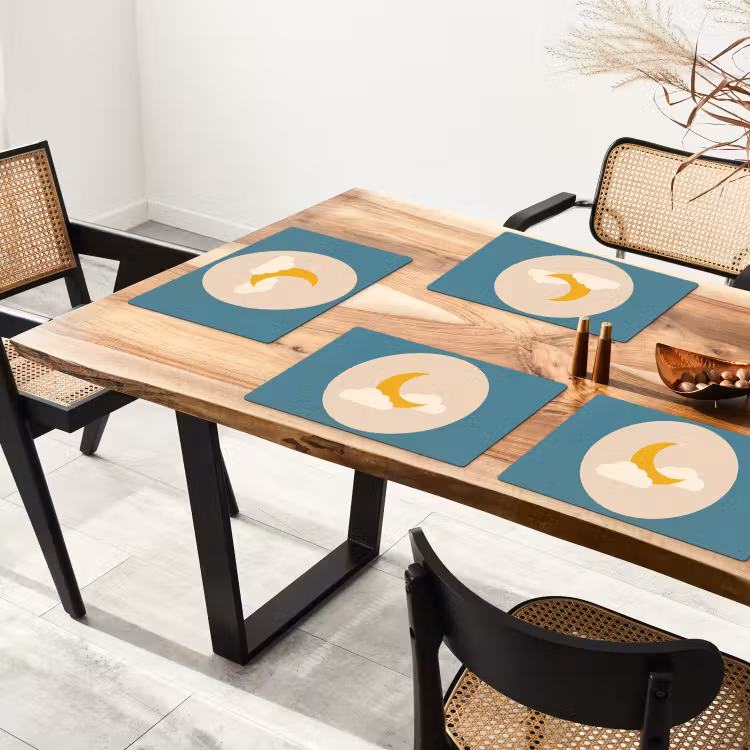 Placemat - 6 stuks - Maan - Wolken - Natuur - Abstract - Geel — 5