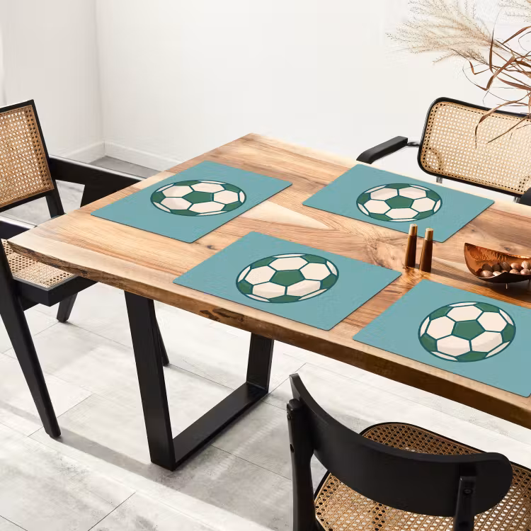 Placemat - 6 stuks - Voetbal - Geometrisch - Sport - Illustratie - Blauwgroen — 5