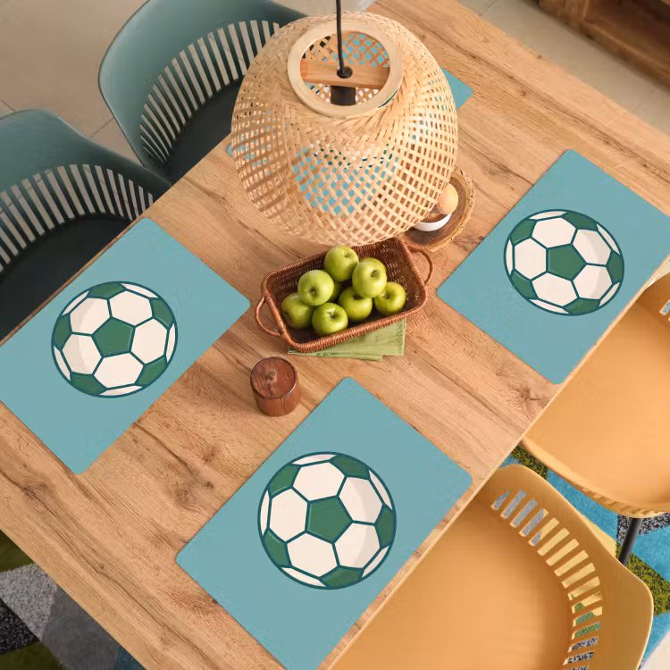 Placemat - 6 stuks - Voetbal - Geometrisch - Sport - Illustratie - Blauwgroen — 6