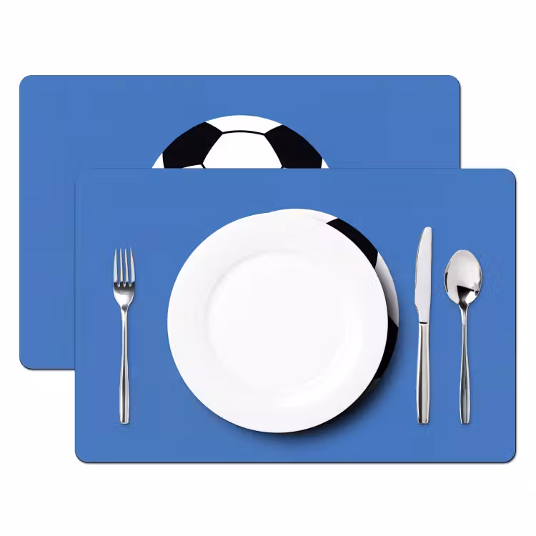 Placemat - 6 stuks - Voetbal - Zwart-wit - Sport - Illustratie - Blauw — 2