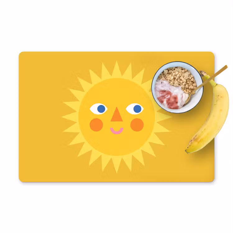 Placemat - 6 stuks - Zon - Gezicht - Zomer - Illustratie - Geel — 1