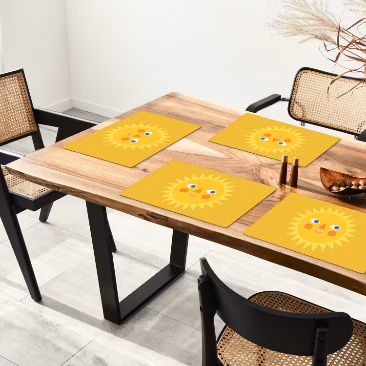 Placemat - 6 stuks - Zon - Gezicht - Zomer - Illustratie - Geel — 5