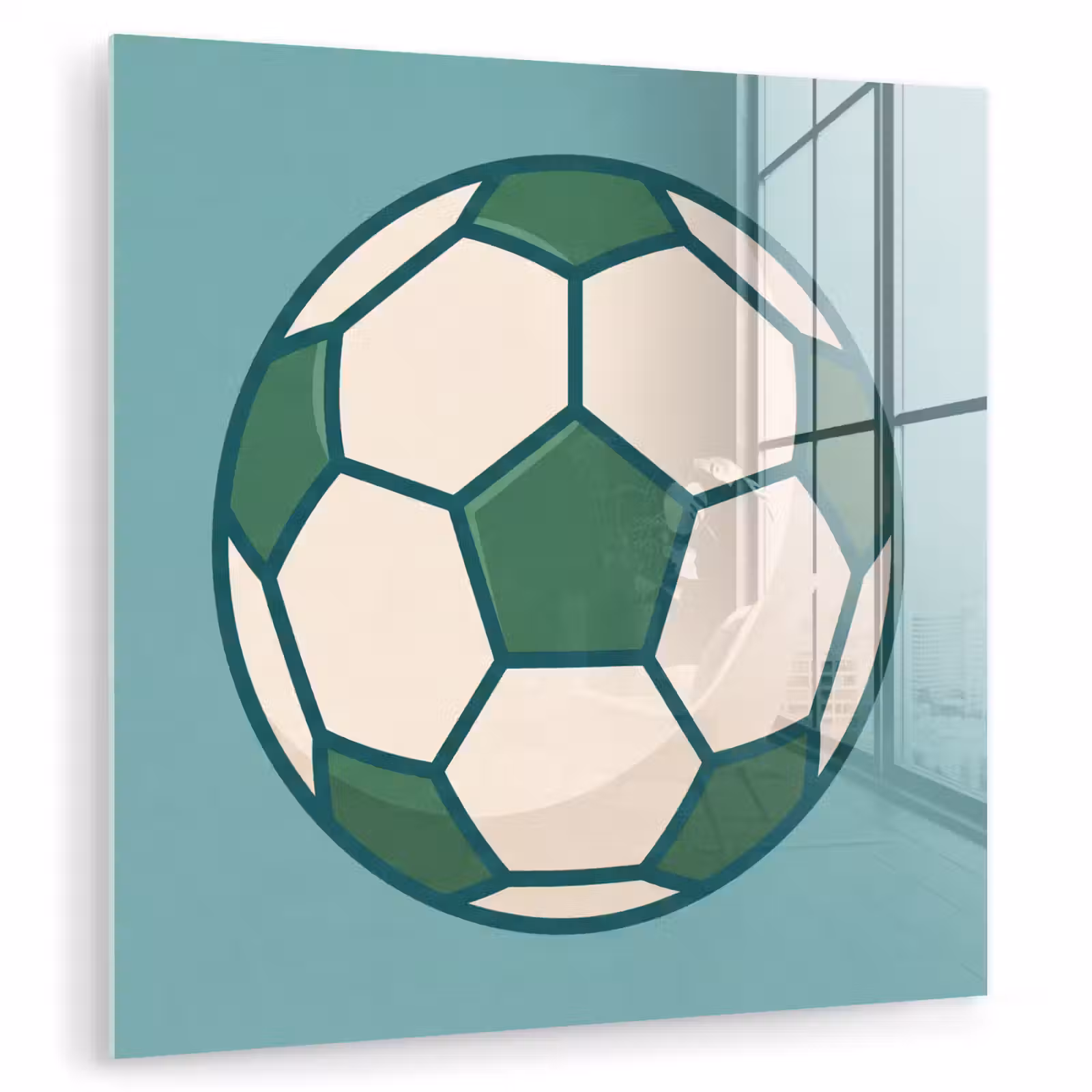 Glas schilderij - Voetbal - Geometrisch - Sport - Illustratie - Blauwgroen — 1