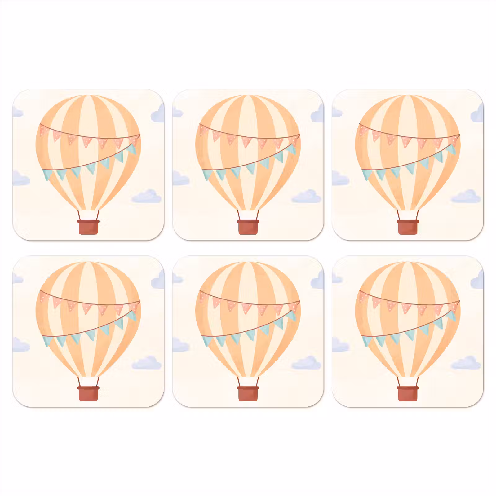 Onderzetter - Luchtballon - Wolken - Illustratie - Zacht - Kinderkamer — 1