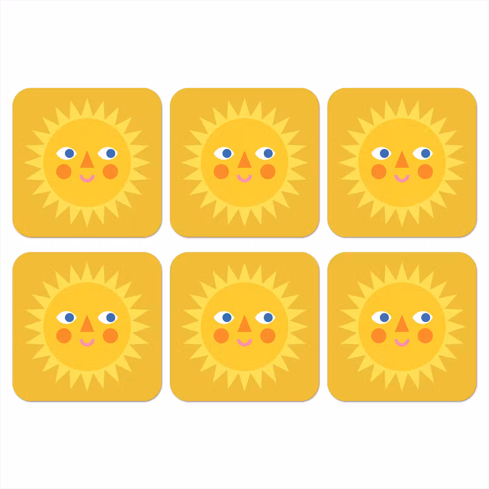 Onderzetter - Zon - Gezicht - Zomer - Illustratie - Geel — 1