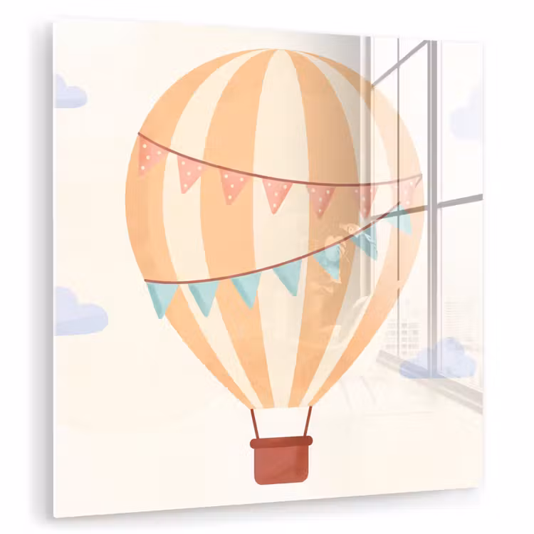 Glas schilderij - Luchtballon - Wolken - Illustratie - Zacht - Kinderkamer — 1