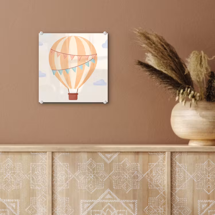 Glas schilderij - Luchtballon - Wolken - Illustratie - Zacht - Kinderkamer — 6