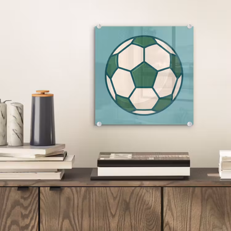 Glas schilderij - Voetbal - Geometrisch - Sport - Illustratie - Blauwgroen — 2