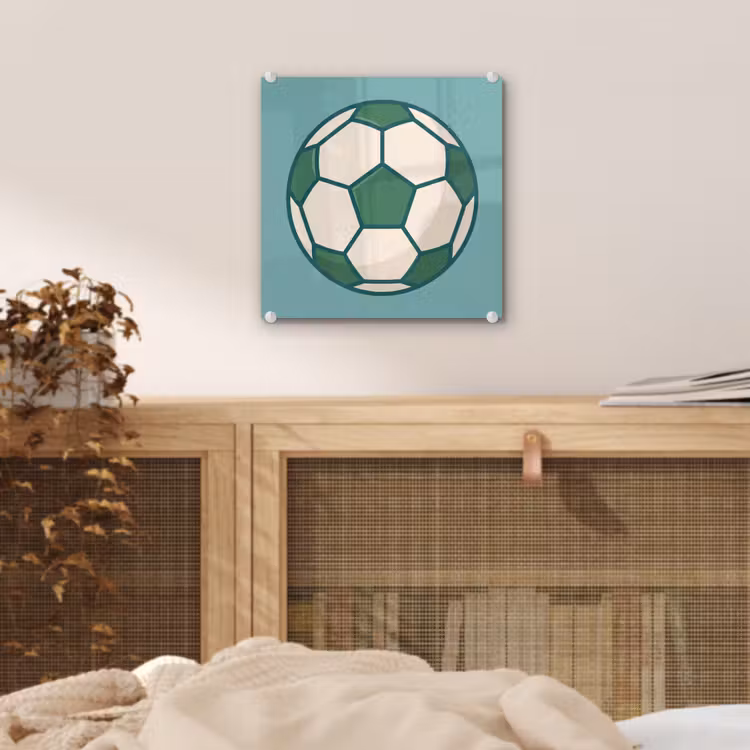 Glas schilderij - Voetbal - Geometrisch - Sport - Illustratie - Blauwgroen — 5