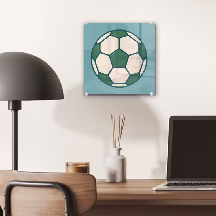Glas schilderij - Voetbal - Geometrisch - Sport - Illustratie - Blauwgroen — 7