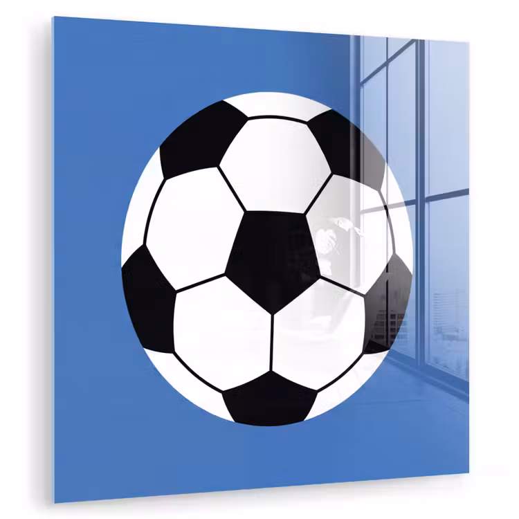 Glas schilderij - Voetbal - Zwart-wit - Sport - Illustratie - Blauw — 1
