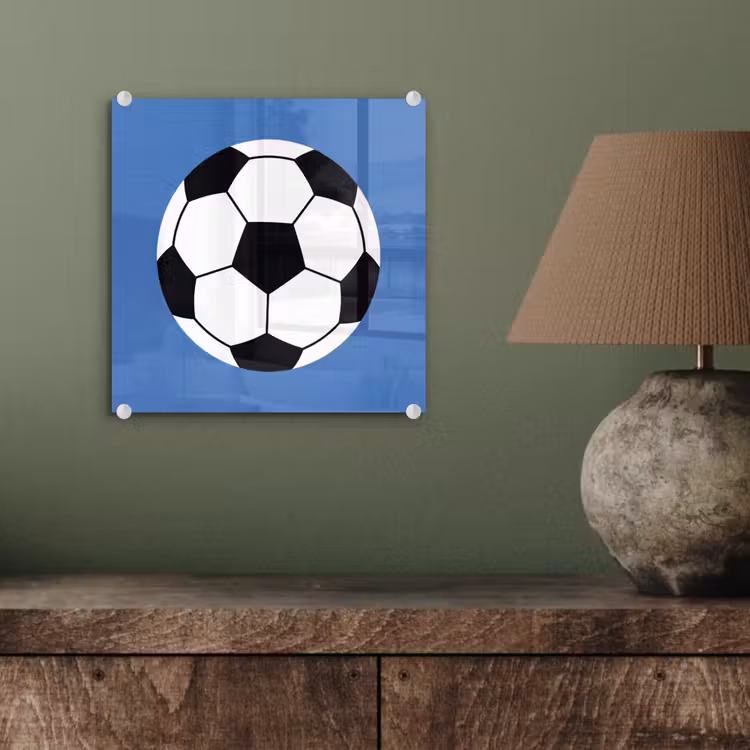 Glas schilderij - Voetbal - Zwart-wit - Sport - Illustratie - Blauw — 4