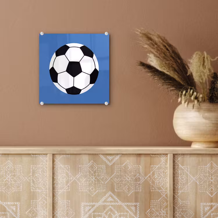 Glas schilderij - Voetbal - Zwart-wit - Sport - Illustratie - Blauw — 6