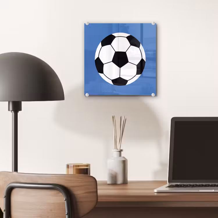 Glas schilderij - Voetbal - Zwart-wit - Sport - Illustratie - Blauw — 7