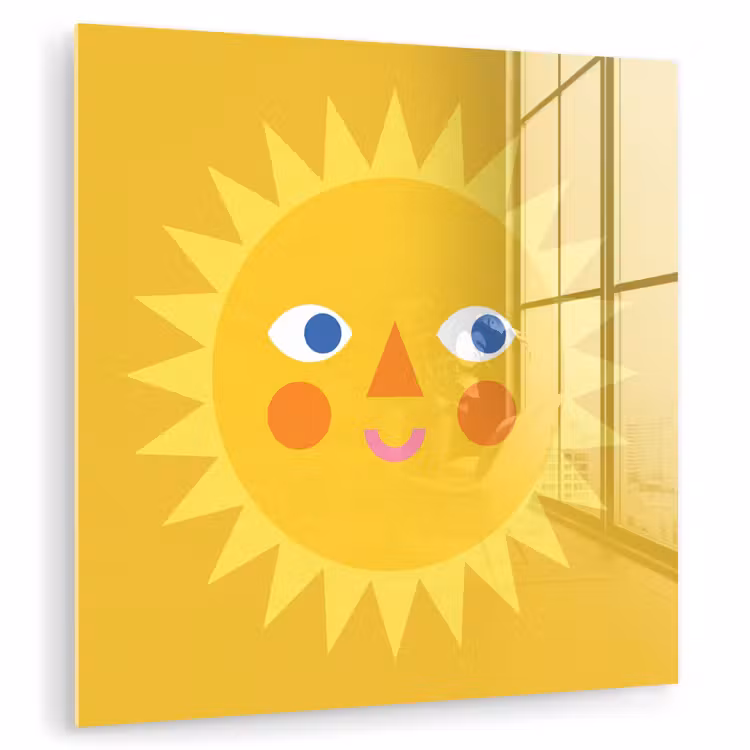 Glas schilderij - Zon - Gezicht - Zomer - Illustratie - Geel — 1