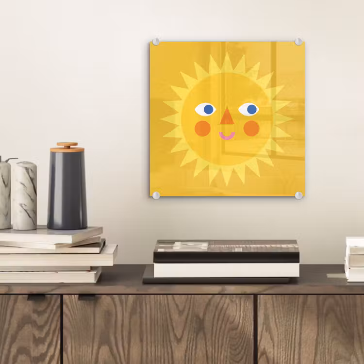 Glas schilderij - Zon - Gezicht - Zomer - Illustratie - Geel — 2