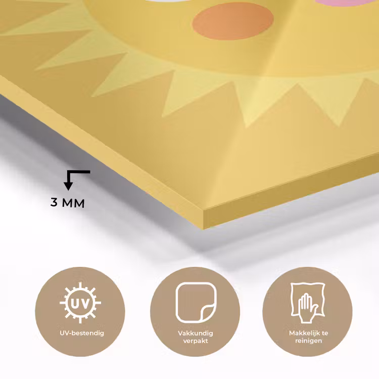 Glas schilderij - Zon - Gezicht - Zomer - Illustratie - Geel — 3