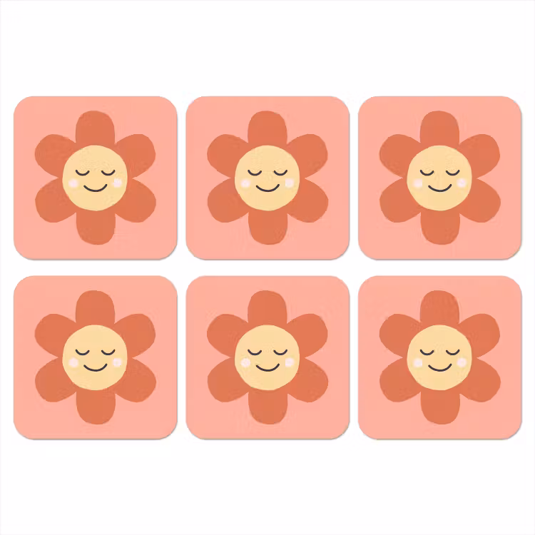 Onderzetter - Bloemen - Tekenfilm - Kind - Roze — 1
