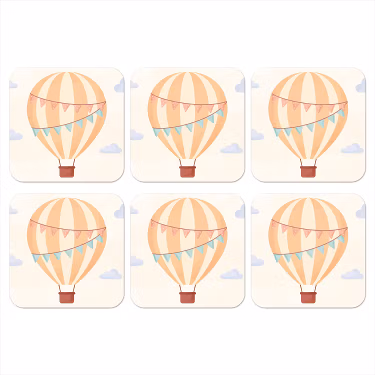 Onderzetter - Luchtballon - Wolken - Illustratie - Zacht - Kinderkamer — 1