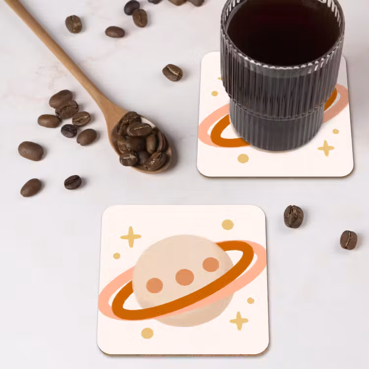 Onderzetter - Planeet - Ringen - Ruimte - Illustratie - Beige — 4
