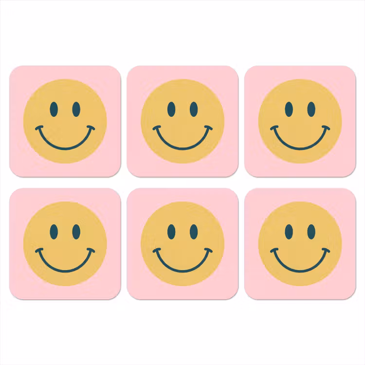 Onderzetter - Smiley - Geel - Roze - Symbool - Minimalistisch — 1