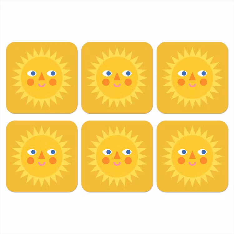 Onderzetter - Zon - Gezicht - Zomer - Illustratie - Geel — 1