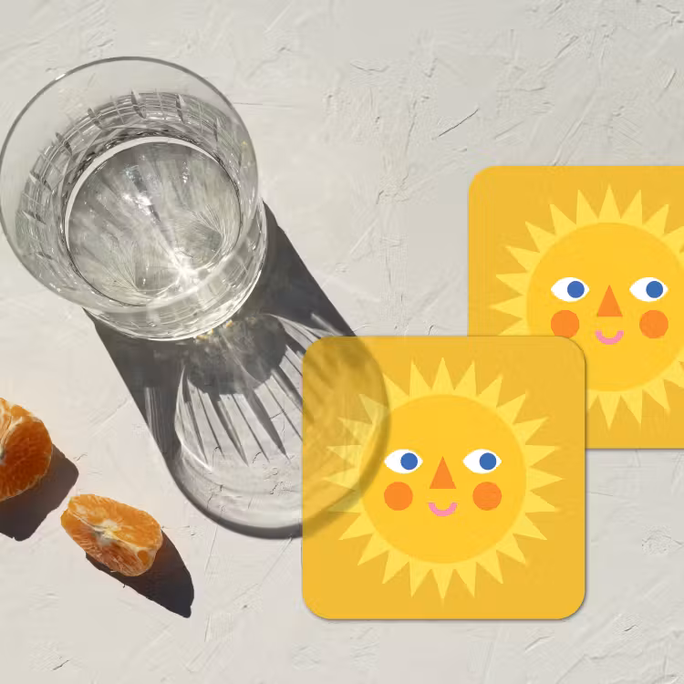 Onderzetter - Zon - Gezicht - Zomer - Illustratie - Geel — 2