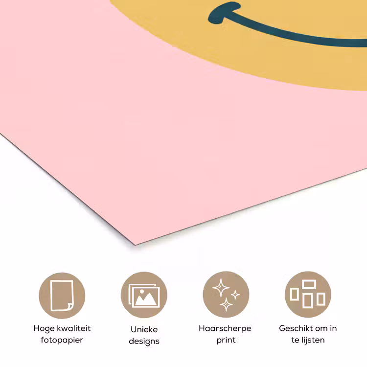 Poster - Smiley - Geel - Roze - Symbool - Minimalistisch — 5