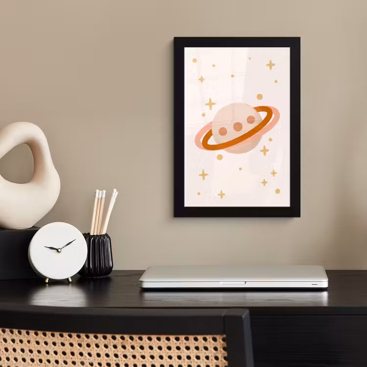 Poster met lijst - Planeet - Ringen - Ruimte - Illustratie - Beige — 3