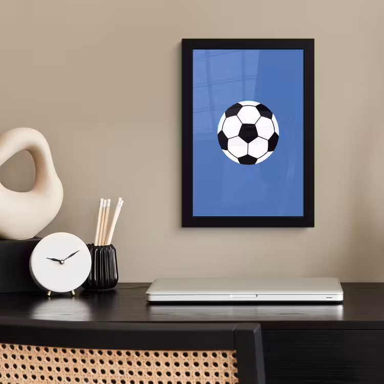 Poster met lijst - Voetbal - Zwart-wit - Sport - Illustratie - Blauw — 3