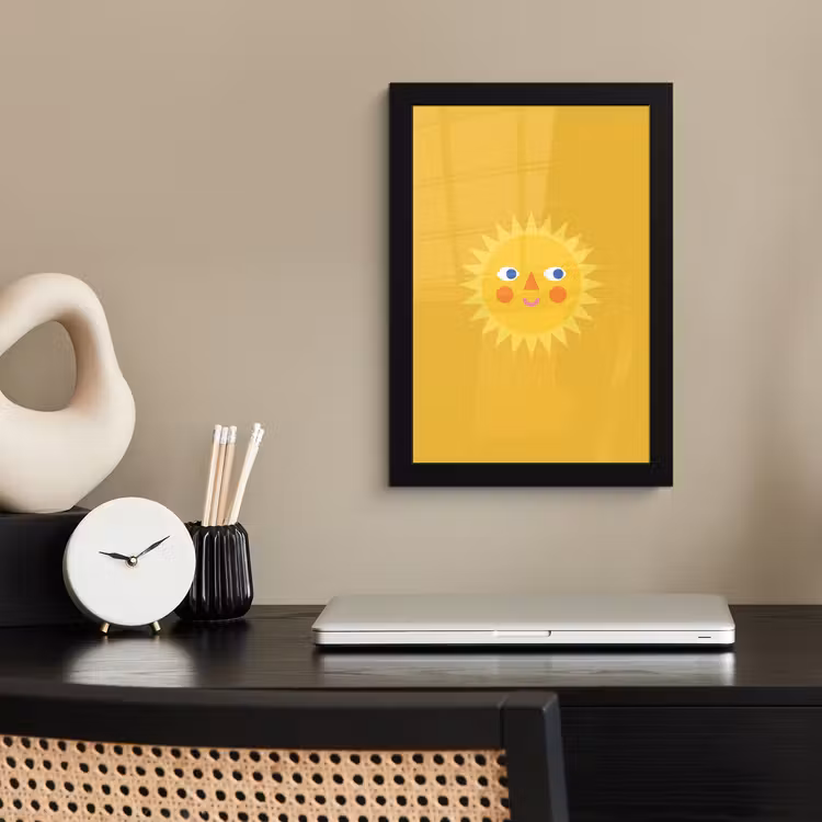 Poster met lijst - Zon - Gezicht - Zomer - Illustratie - Geel — 3