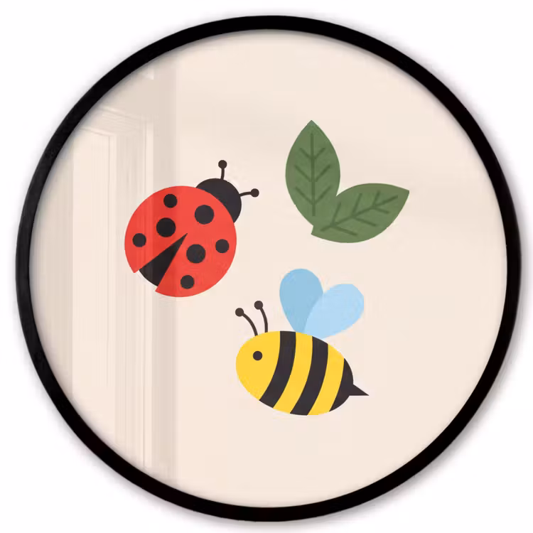 Ronde fotolijst - Insect - Blad - Natuur - Speels - Illustratie — 1