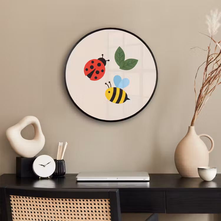 Ronde fotolijst - Insect - Blad - Natuur - Speels - Illustratie — 3