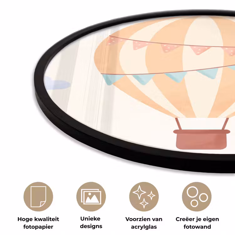 Ronde fotolijst - Luchtballon - Wolken - Illustratie - Zacht - Kinderkamer — 2