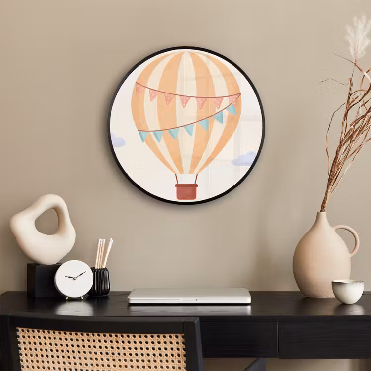 Ronde fotolijst - Luchtballon - Wolken - Illustratie - Zacht - Kinderkamer — 3