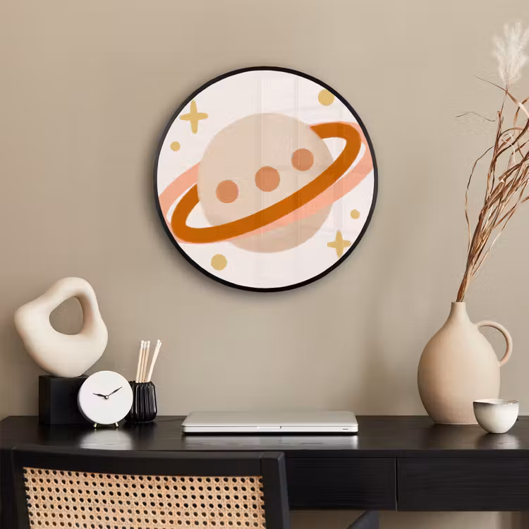 Ronde fotolijst - Planeet - Ringen - Ruimte - Illustratie - Beige — 3