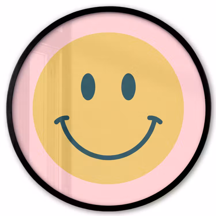 Ronde fotolijst - Smiley - Geel - Roze - Symbool - Minimalistisch — 1