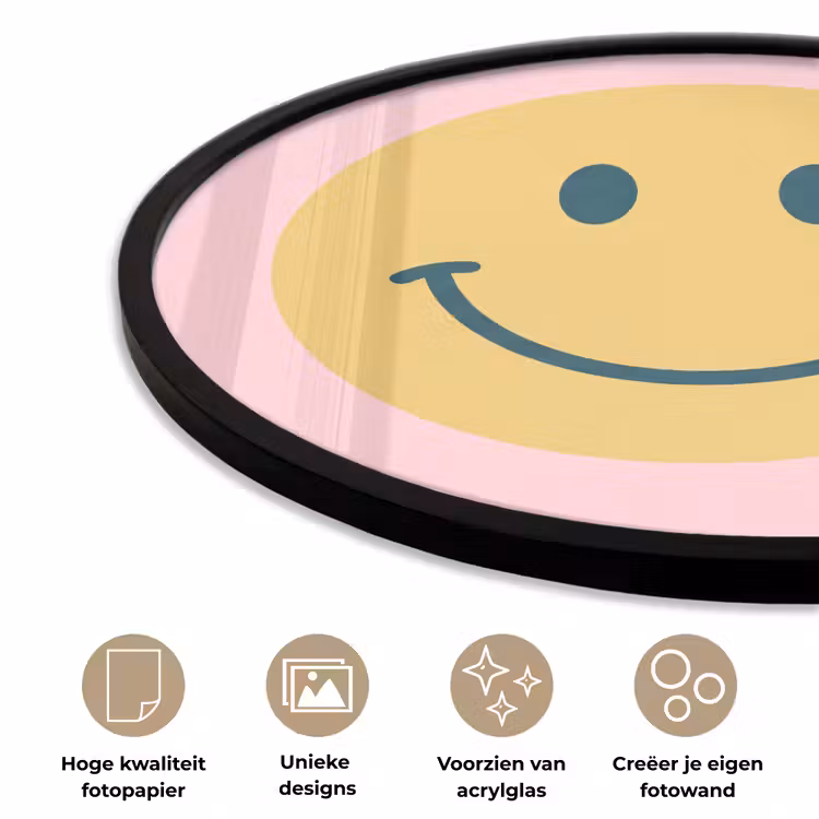 Ronde fotolijst - Smiley - Geel - Roze - Symbool - Minimalistisch — 2