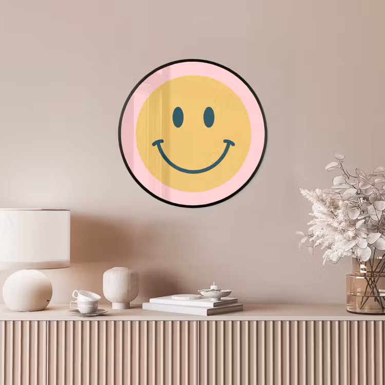 Ronde fotolijst - Smiley - Geel - Roze - Symbool - Minimalistisch — 5