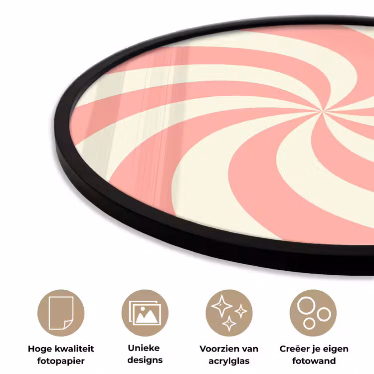 Ronde fotolijst - Spiraal - Patroon - Abstract - Roze - Beige — 2