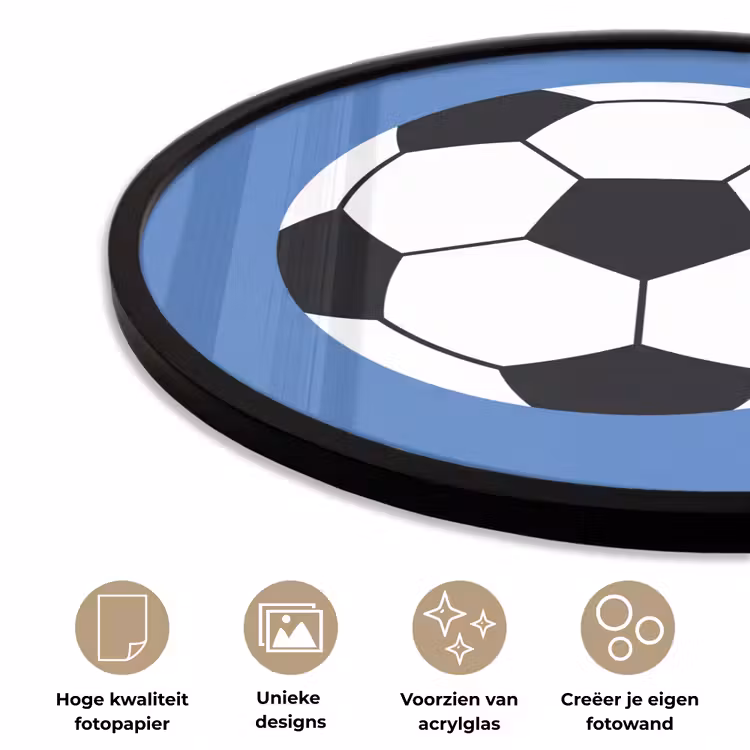 Ronde fotolijst - Voetbal - Zwart-wit - Sport - Illustratie - Blauw — 2