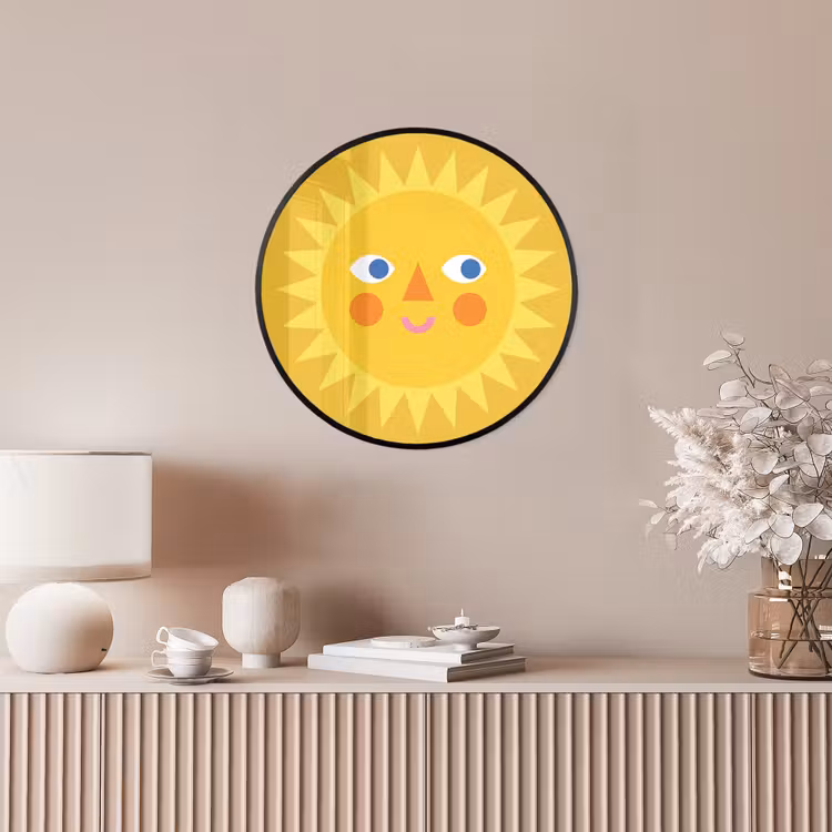 Ronde fotolijst - Zon - Gezicht - Zomer - Illustratie - Geel — 5