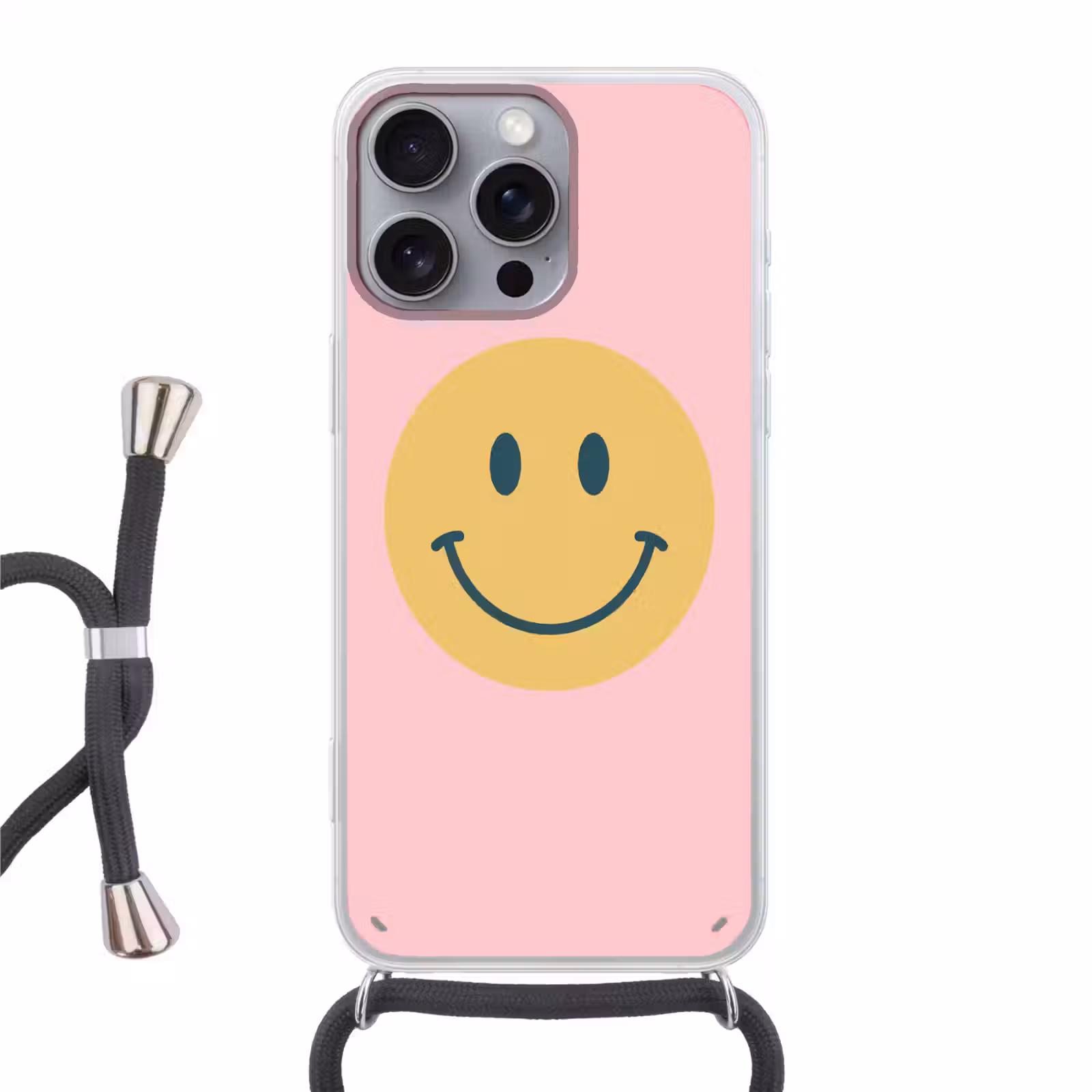Telefoonhoesje met koord - Smiley - Geel - Roze - Symbool - Minimalistisch — 1