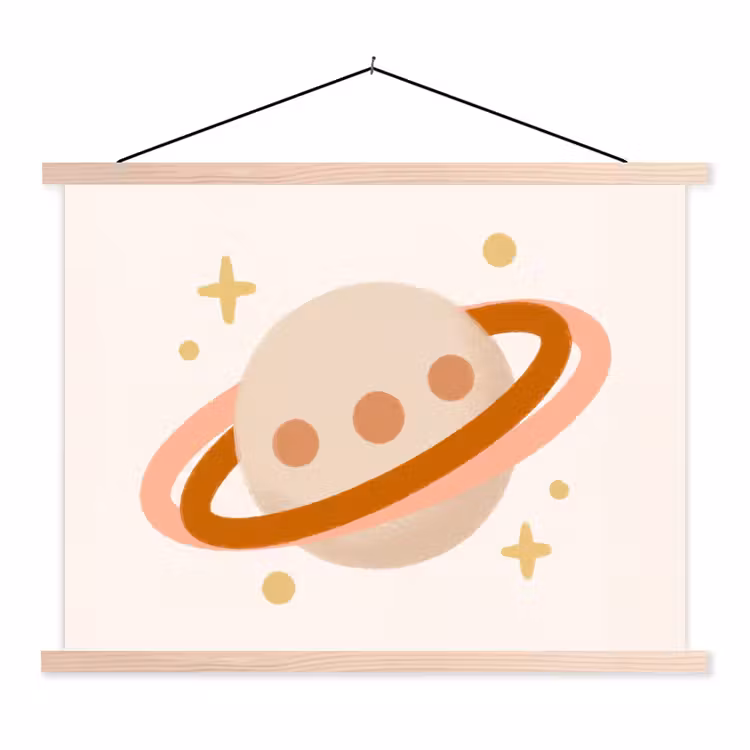Schoolplaat - Planeet - Ringen - Ruimte - Illustratie - Beige — 1
