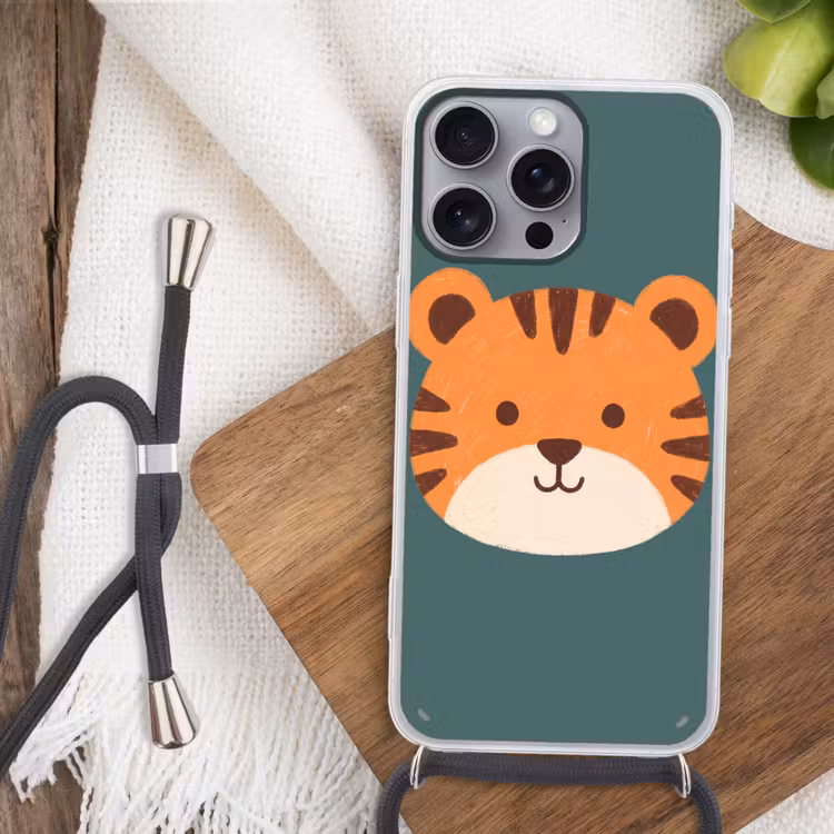 Telefoonhoesje met koord - Dieren - Kop - Oranje - Illustratie - Modern — 3