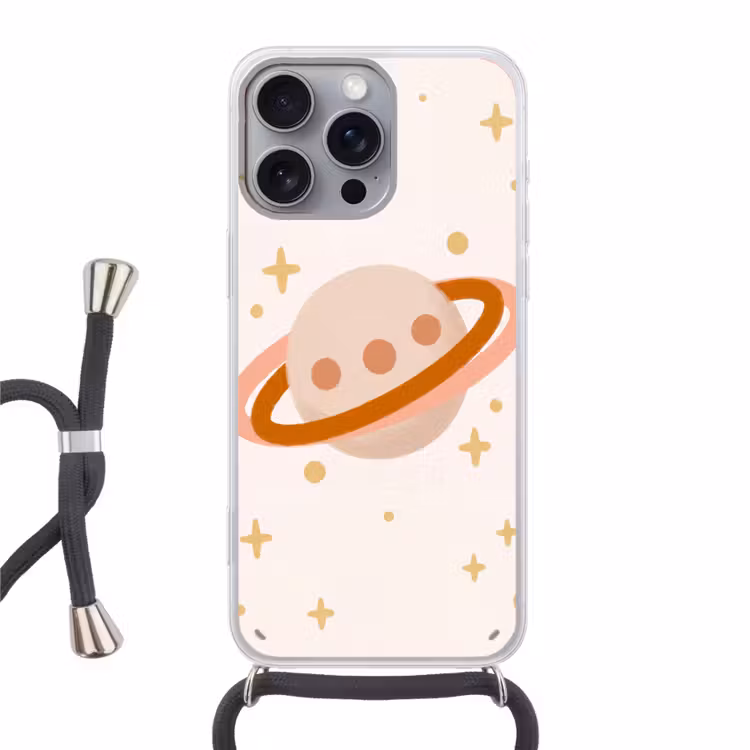 Telefoonhoesje met koord - Planeet - Ringen - Ruimte - Illustratie - Beige — 1
