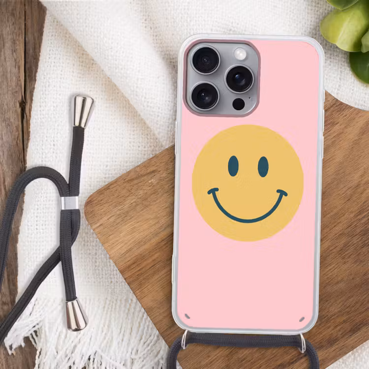 Telefoonhoesje met koord - Smiley - Geel - Roze - Symbool - Minimalistisch — 3
